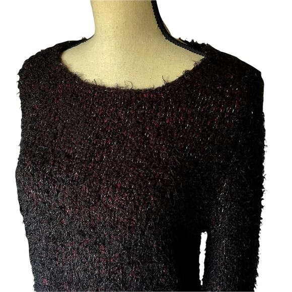 Max Studio Round Neck Long Sleeve Eyelash Tunic Sweater Women's Black Size M - Picture 4 of 5